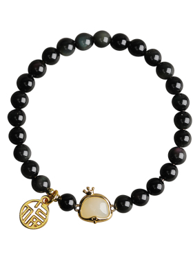 天然黑曜石手串马年本命年手链