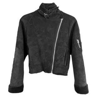 DETW 25AW*黑武士三形态斜拉链麂皮羊羔绒金属座山雕加厚外套棉衣