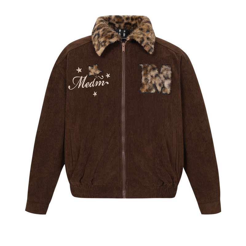 MEDM豹纹毛领灯芯绒棉服