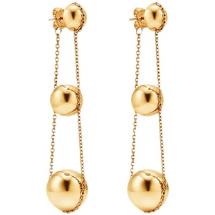 小众设计高级感欧美复古百搭三重渐变圆球吊坠镀金色链条长款耳环