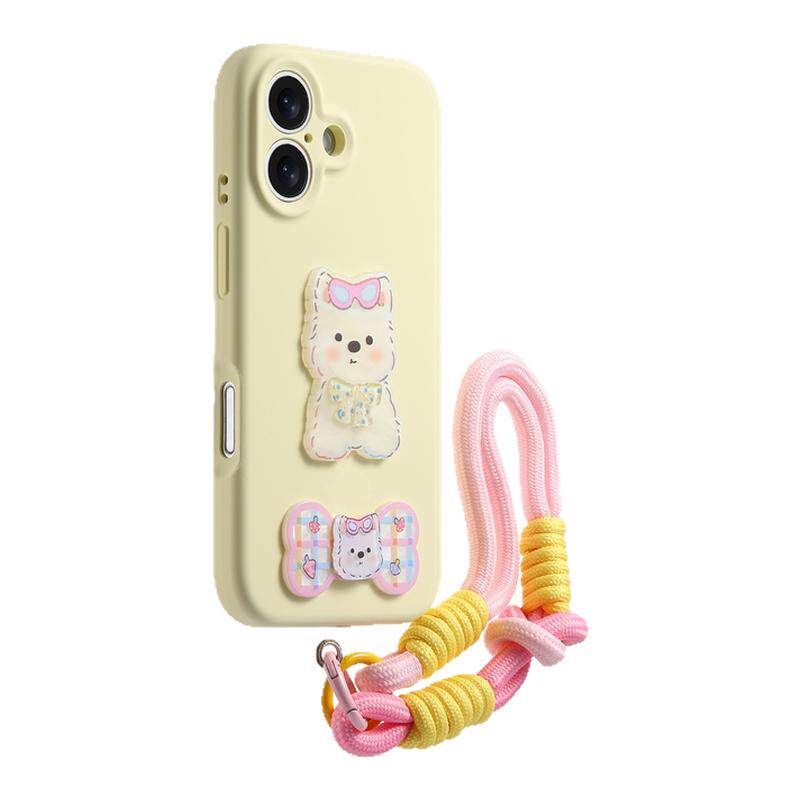 奶黄色液态眼镜狗带挂绳适用苹果16手机壳新款苹果17promax套iphone16pro防摔17air硅胶15全包13小