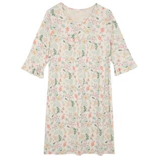 薄款花色睡衣裙柔软竹纤维睡裙七分袖中裙宽松大码居家服女夏2025