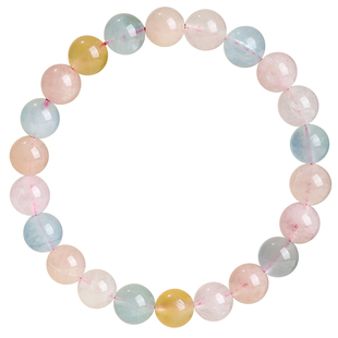 清新多彩天然摩根石手链七彩水晶绿柱石手串冰透粉嫩糖果色礼物女