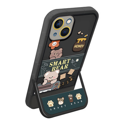 蜜罐熊熊苹果14手机壳新款iPhone13全包防摔保护套12pro隐形支架max女网红xr高级感xs适用于ip11卡通个性原创