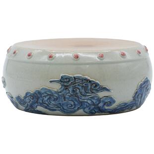 大号圆形壶承杯垫佛像底座祥云鼓陶瓷摆件客厅茶桌电视柜复古装饰