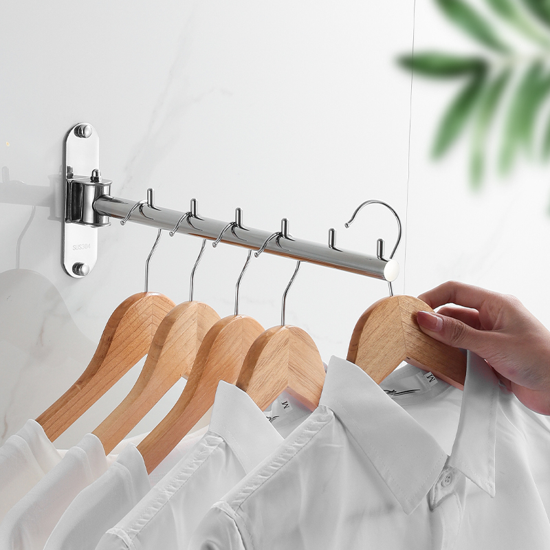 304 不锈钢挂衣钩旋转晾衣架免打孔酒店宾馆墙壁挂折叠摇摆收纳杆