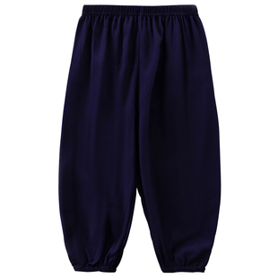 儿童防蚊裤男童棉绸长裤子夏季黑色宝宝人造棉睡裤女童绵绸灯笼裤