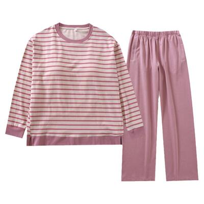 女士纯棉条纹带胸垫睡衣可外穿