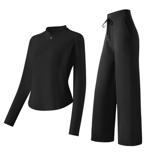 361运动套装女春秋跑步训练长袖瑜伽上衣外套直筒阔腿长裤健身服