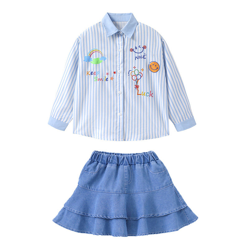 儿童乐队吉他演出服男童学院风女童牛仔套装秋季班服小学生运动会
