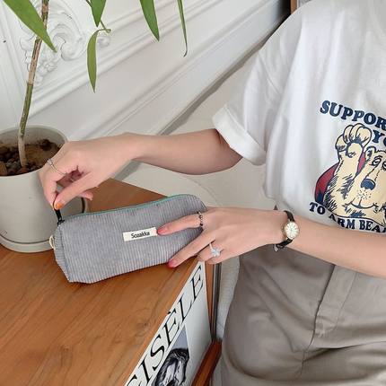 【现货】32131复古灯芯绒文具高中学生简约笔袋纯色收纳袋袋文艺