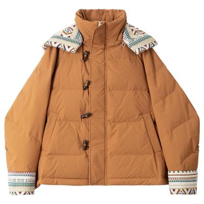 [重磅170g白鸭绒] 复古牛角扣加厚羽绒服冬季费尔岛提花连帽外套