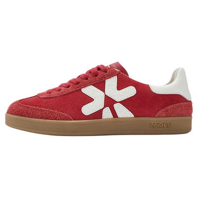LUMES&YHGM红色休闲德训鞋女2026新款真皮复古低帮运动百搭小白鞋