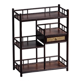 茶叶柜置物架新中式博古架茶室边柜茶水柜竹制落地式茶桌边收纳架