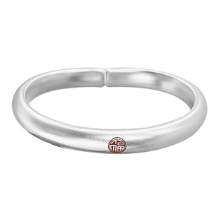 珐琅银手镯妈妈款女9999纯银实心古法国风素圈泥鳅背镯子生日礼物