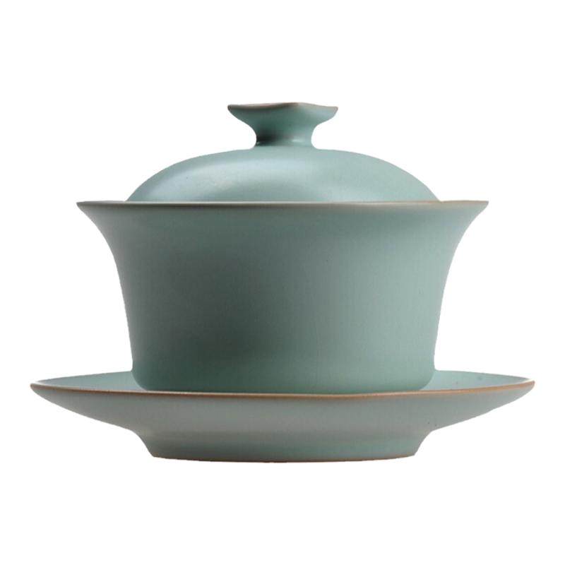 东道汝窑高档茶具卧龙盖碗