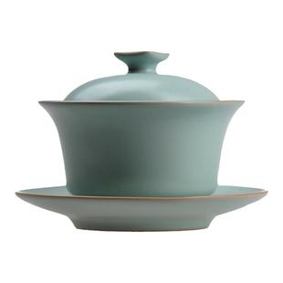 东道汝窑河南非遗卧龙盖碗三才盖碗茶具泡茶碗高档茶杯汝瓷天青色