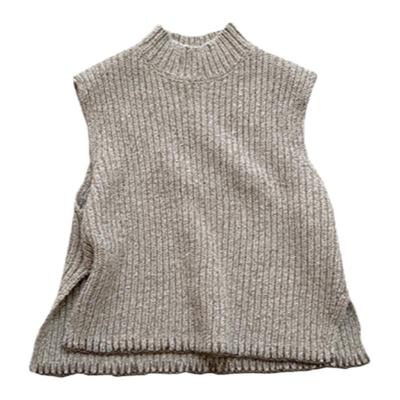 无袖手钩设计半高领真丝羊绒马甲