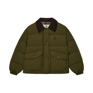 KENT&CURWEN/肯迪文2025秋冬女士灯芯绒领巴恩风白鹅绒羽绒服外套