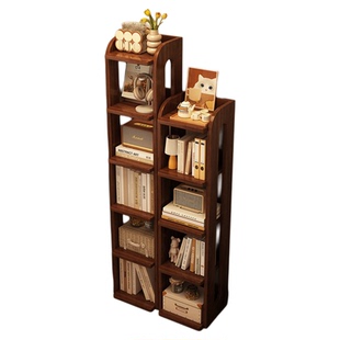 实木书架落地置物架小书柜一体靠墙可移动转角儿童窄款书本收纳架