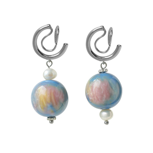 多色原创小众高级感大珠耳钉无耳洞珍珠不对称大球耳环蚊香盘耳夹