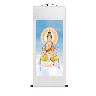 玄关画送子观音图新中式客厅装饰画名家卷轴挂画供奉观世音菩萨画