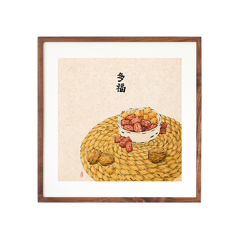 餐厅装饰画正方形蔬菜事事如意柿子白菜饭厅卧室民宿中式日式挂画