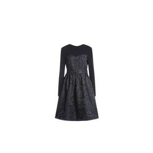 ochirly欧时力 假两件肌理感连衣裙女冬装拼接小黑裙