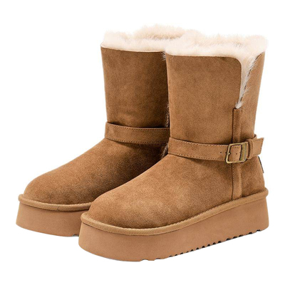 St&Sat/星期六冬季加绒雪地靴厚底中筒靴保暖毛毛靴女SSD4118CTD