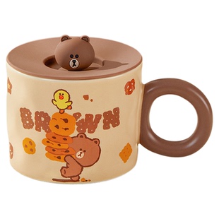 LINE FRIENDS马克杯女高颜值杯子带盖可爱创意水杯陶瓷办公室家用