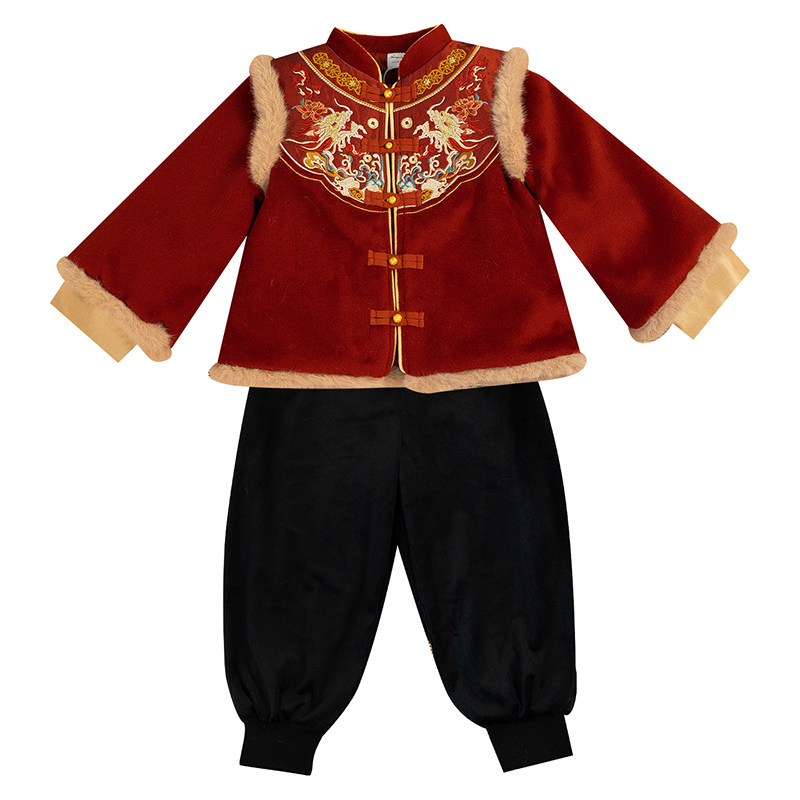男童拜年服2026新款冬装男宝过年服唐装汉服儿童新年过年喜庆衣服