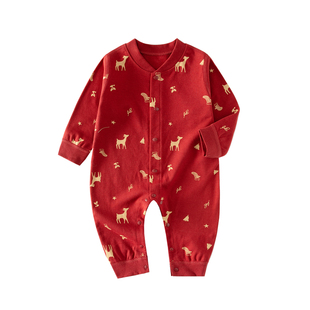 ergobag婴儿红色连体衣新生儿纯棉哈衣连身衣男女宝宝年服爬服