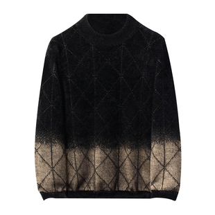 【绒面丰满不扎肤】男士水貂绒毛衣加绒加厚半高领龙纹针织打底衫