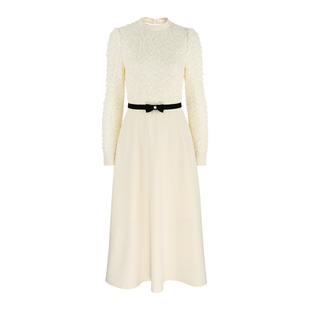 韩语琳 法式优雅长袖连衣裙女春季新款大方得体绝美收腰气质长裙