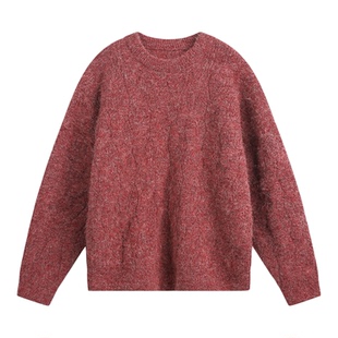 悟空有货马海毛肌理感圆领毛衣男女秋季宽松情侣休闲百搭针织上衣