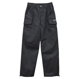 男女阔腿裤薄款ABLE JEANS女休闲裤松紧腰多口袋工装裤黑色束脚裤