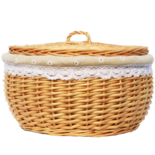 馒头筐 藤编家用保温带盖水果鸡蛋篮编织筐厨房收纳筐 柳编馍筐