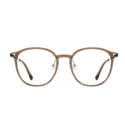 明月近视眼镜女圆框超轻钛架配度数茶色素颜大框眼睛架镜框36141