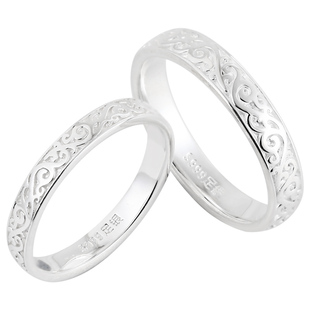 缠枝纹戒指S999足银女ins潮人闭口个性小众轻奢纯银情侣对戒刻字