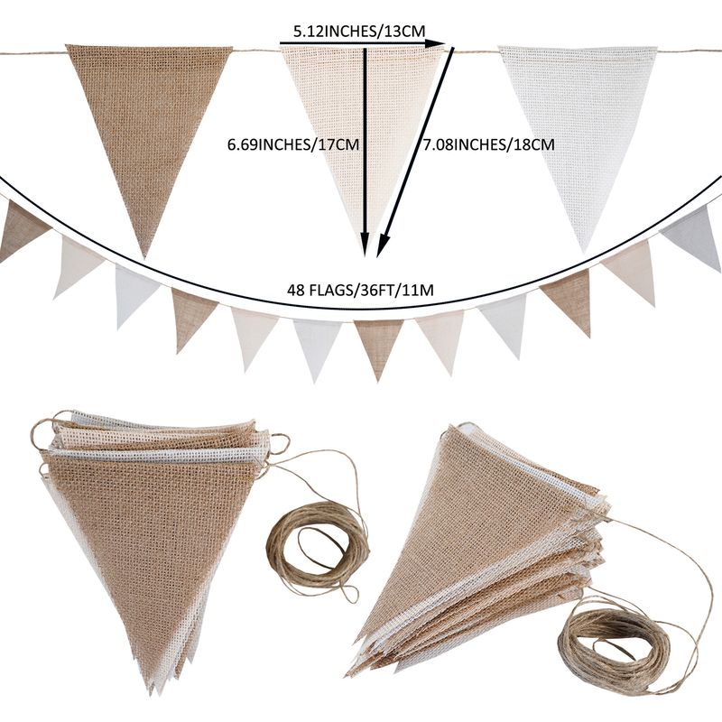 11米48片渐变色黄西式婚礼聚会露营挂旗生日旗婚庆亚麻布三角旗串