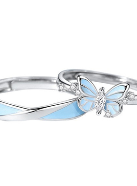 925纯银夜光莫比蝴蝶情侣对戒