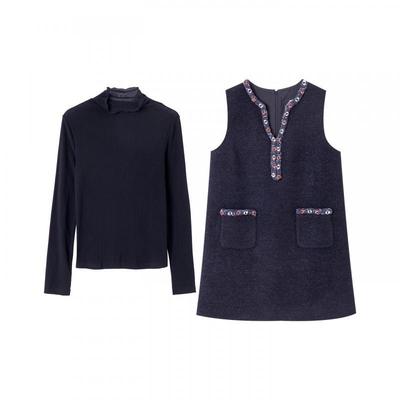 宝诗黎两件套打底亮丝连衣裙