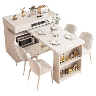 岛台餐桌一体可伸缩旋转家用厨房多功能岛台小户型可移动岩板餐桌