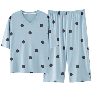 夏季薄款莫代尔七分裤短袖睡衣女加肥大码200斤胖mm家居服两件套