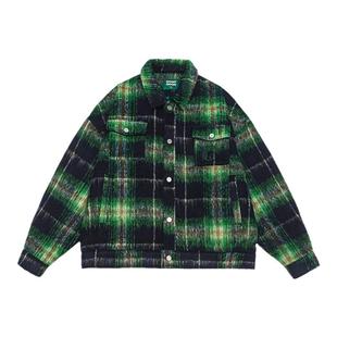 GOGOSOON秋装翻领夹克700g格子呢料复古刺绣情侣百搭短款外套Q