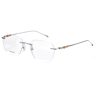 超轻方框商务titan无框银色适合方脸的眼镜框男大脸纯钛文艺近视