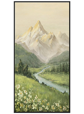 日照金山绿色山水墙面装饰贴画