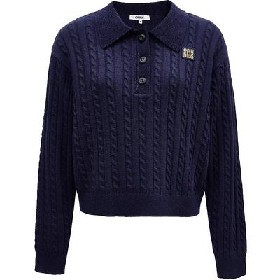 ONLY休闲复古POLO领长袖针织衫
