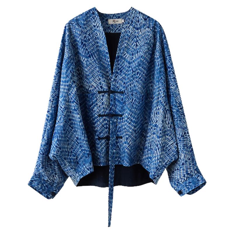 麻凡布衣汉服蝙蝠外套单排扣