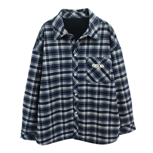 乔迪丹娜秋冬款2025男大童格子衬衫外套初高中学生一体绒加厚衬衣
